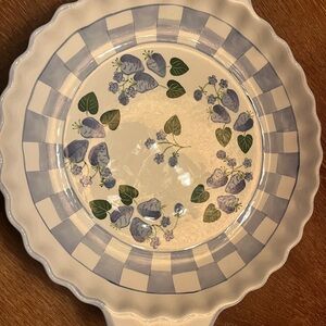 Mesa International Large Handled Serving Plate - Blue Checker and Raspberries